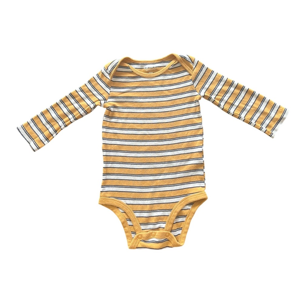 Carters Just One You Baby Mustard Yellow Striped Long Sleeve Bodysuit 12M (0953)